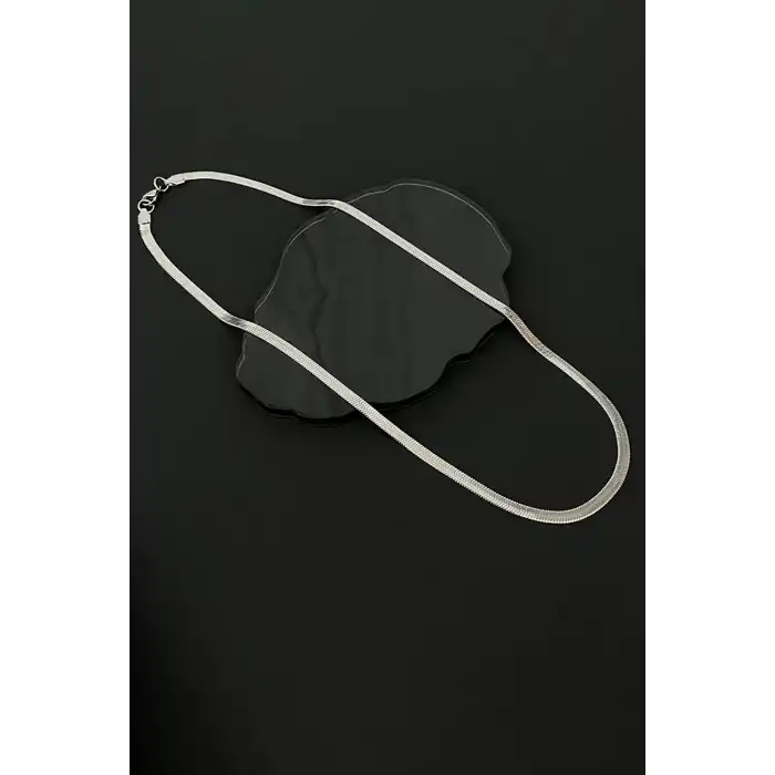 Gümüş Renk İtalyan Zincir Detaylı Unisex Çelik Kolye