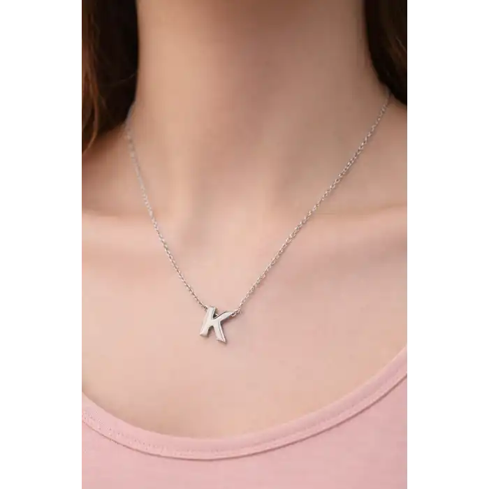 Gümüş Renk K Harf Çelik Kolye