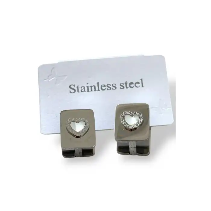 Gümüş Renk Kalp Detaylı Çelik Küpe (Çift)