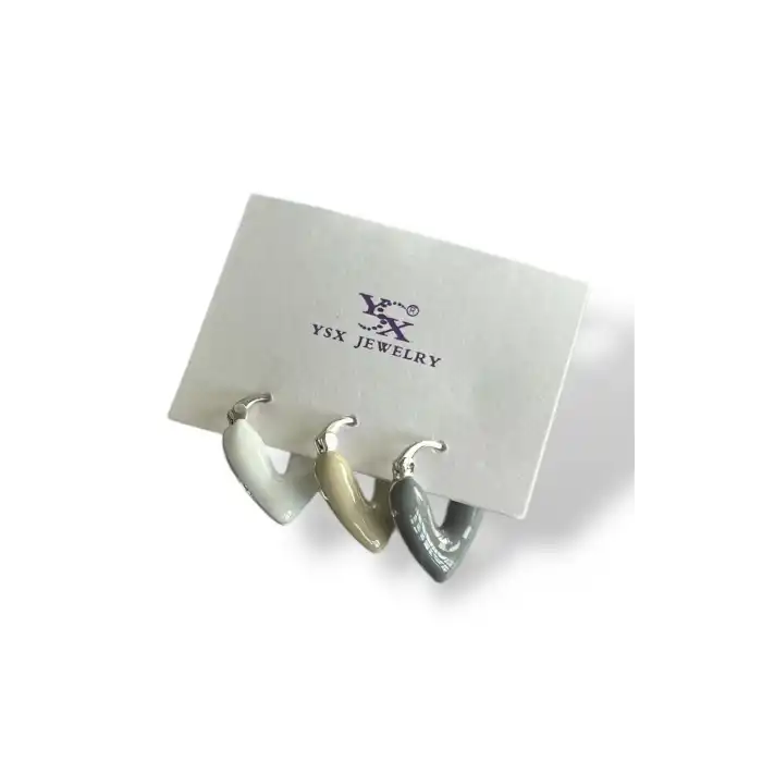 Gümüş Renk Kalp Figürlü 3lü YSX Küpe Set