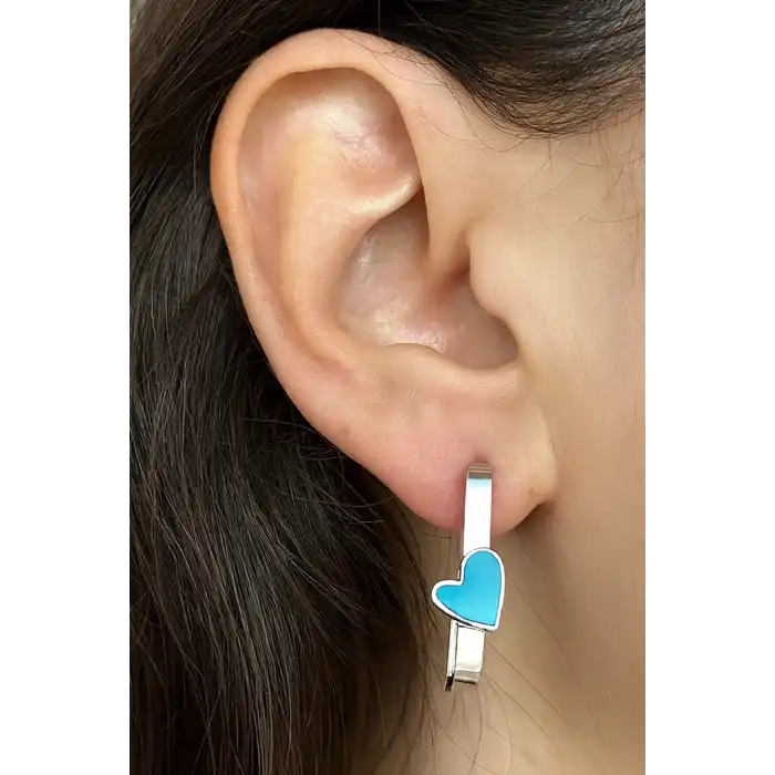 Gümüş Renk Kalp Figürlü Çelik Küpe (Çift)