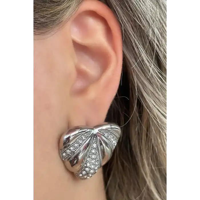 Gümüş Renk Kalp Figürlü Çelik Küpe (Çift)