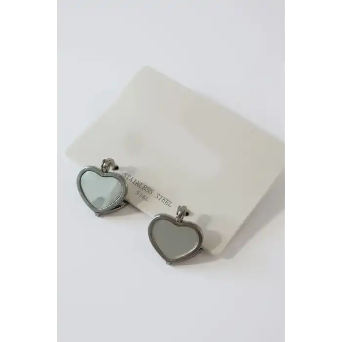 Gümüş Renk Kalp Figürlü Çelik Küpe (Çift)