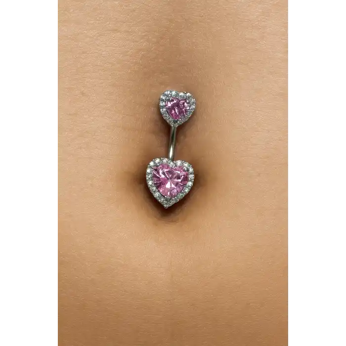 Gümüş Renk Kalp Figürlü Cerrahi Çelik Göbek Piercing