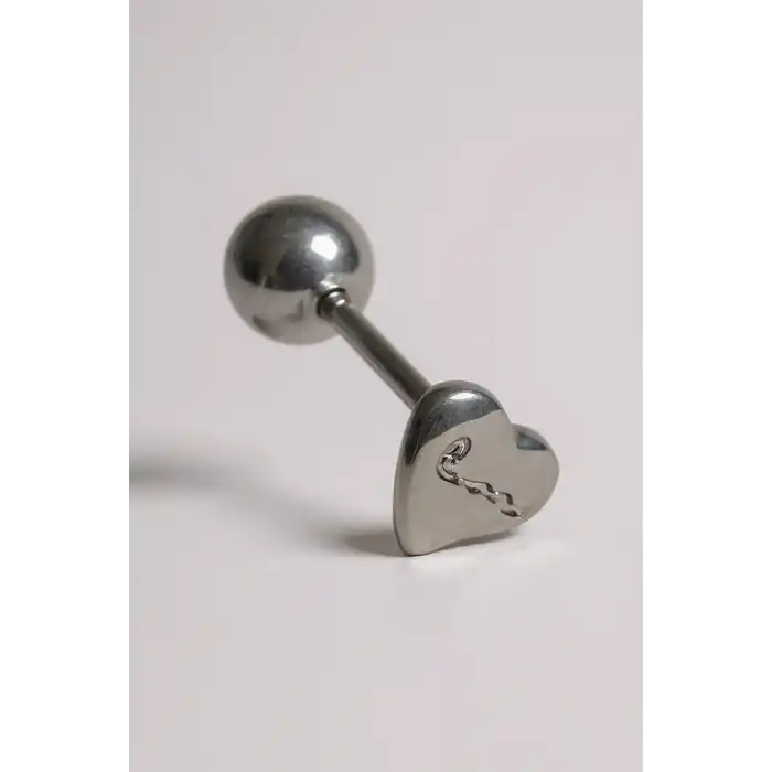 Gümüş Renk Kalp Figürlü Cerrahi Çelik Tragus/Kıkırdak Küpe/Piercing (Tek)