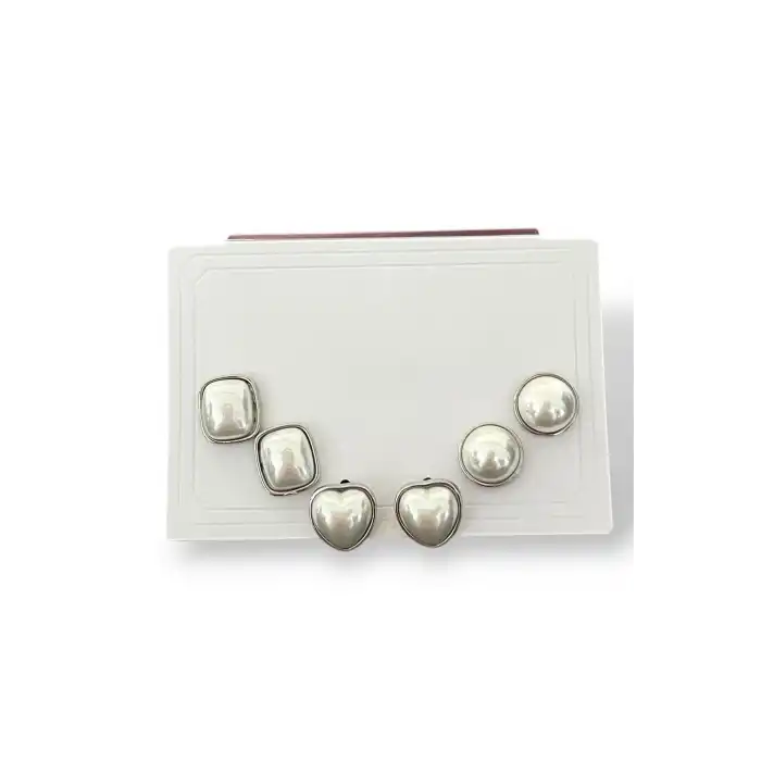 Gümüş Renk Kalp Figürlü İnci Detaylı 6lı Küpe Set