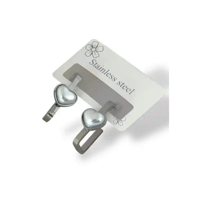 Gümüş Renk Kalp Figürlü İnci Detaylı Çelik Küpe (Çift)