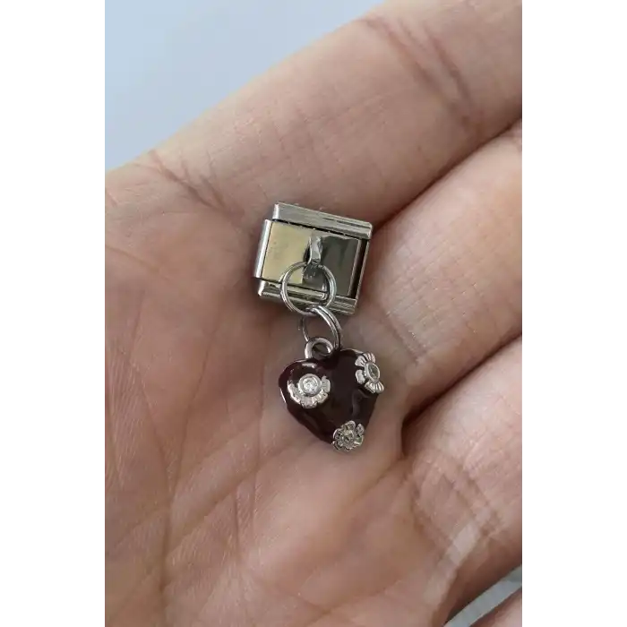 Gümüş Renk Kalp Figürlü Taş Detaylı Çelik Nomination Charm (Tek)