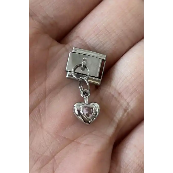 Gümüş Renk Kalp Figürlü Taş Detaylı Çelik Nomination Charm (Tek)