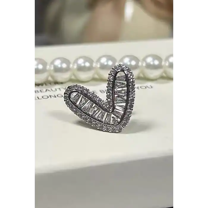 Gümüş Renk Kalp Figürlü Taş Detaylı Ear Cuff (Tek)