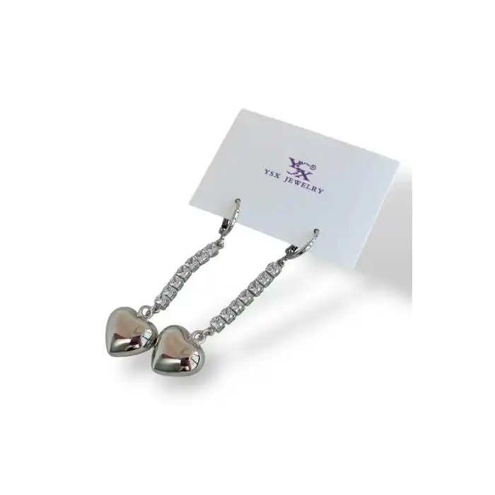 Gümüş Renk Kalp Figürlü Taş Detaylı VİP YSX Küpe (Çift)