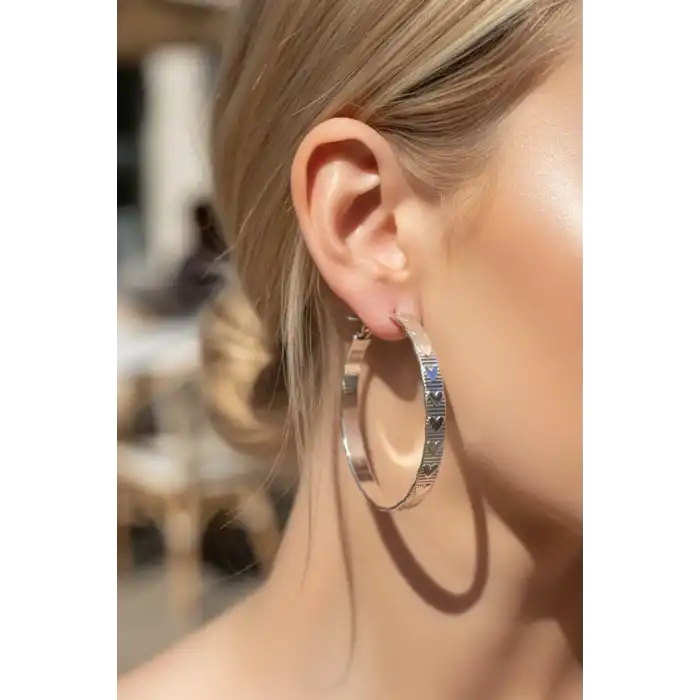 Gümüş Renk Kalp Halka Küpe (Çift)