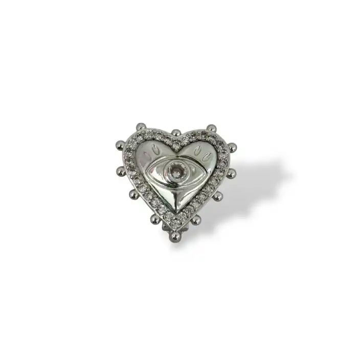 Gümüş Renk Kalp Ve Göz Figürlü Taş Detaylı Ajda Charm / Kolye/ Bileklik Ucu