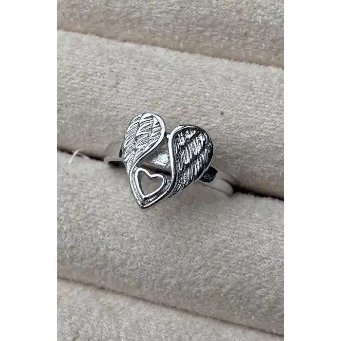 Gümüş Renk Kanat Figürlü Ayarlanabilir Yüzük