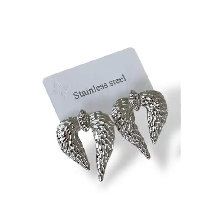 Gümüş Renk Kanat Figürlü Çelik Küpe (Çift)