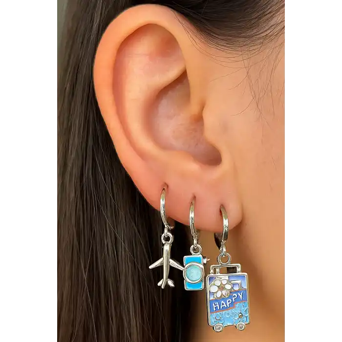 Gümüş Renk Karışık Figürlü 3lü YSX Küpe Set