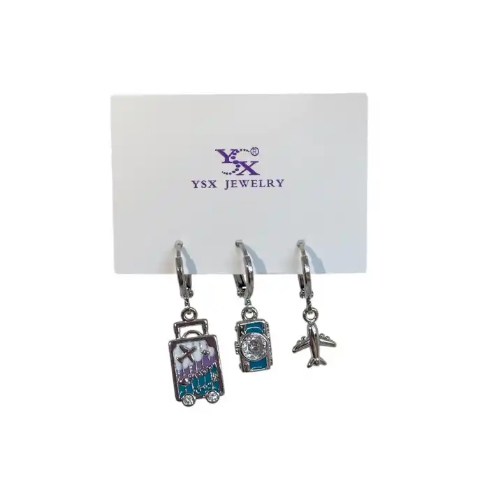 Gümüş Renk Karışık Figürlü 3lü YSX Küpe Set