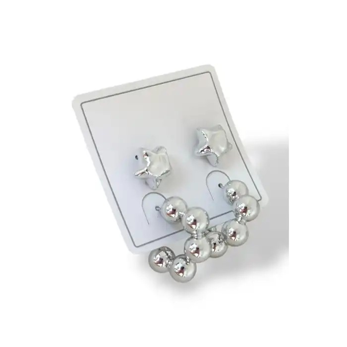 Gümüş Renk Karışık Figürlü Küpe Set