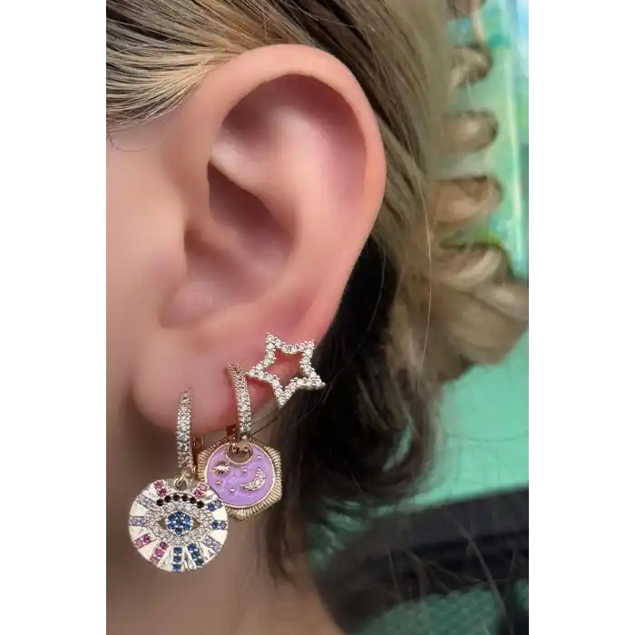 Gümüş Renk Karışık Figürlü Taş Detaylı VİP 3lü YSX Küpe Set