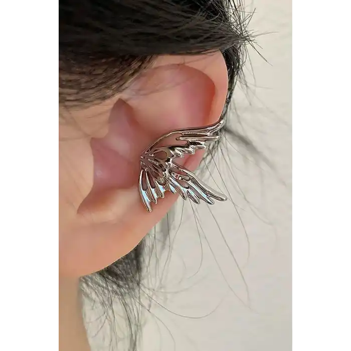 Gümüş Renk Kelebek Figürlü 14K Altın Kaplama TX Ear Cuff (Tek)