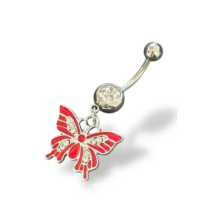 Gümüş Renk Kelebek Figürlü Cerrahi Çelik Göbek Piercing