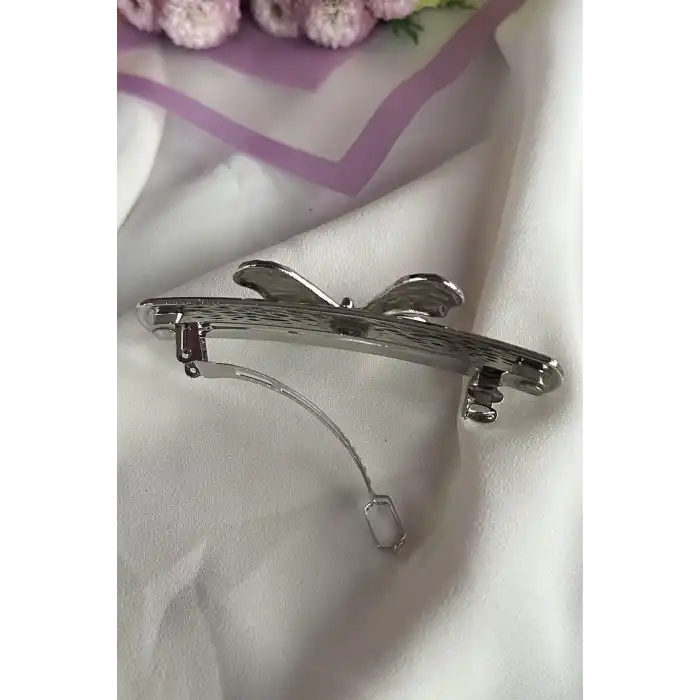 Gümüş Renk Kelebek Figürlü Metal Otomat Toka