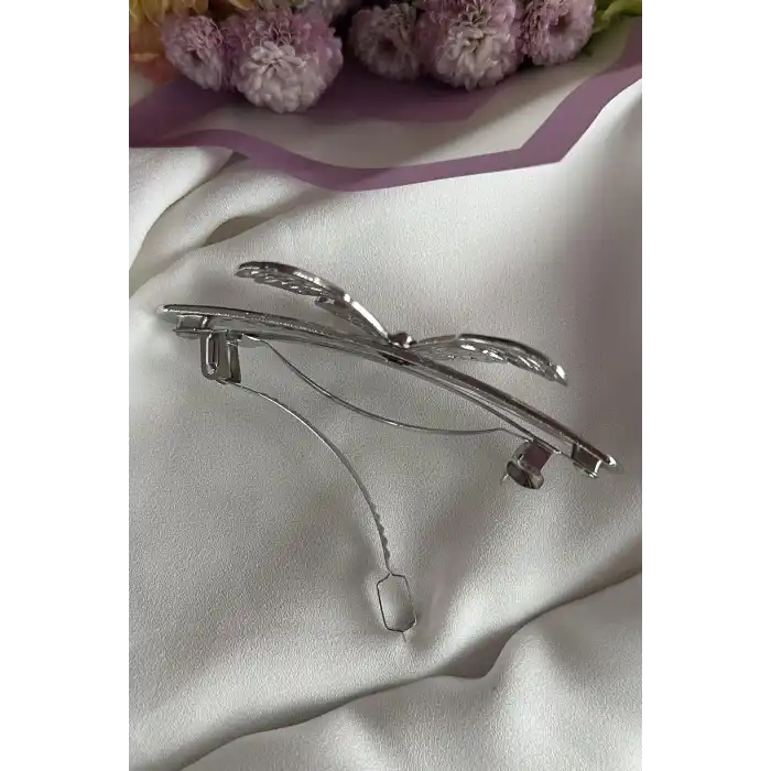 Gümüş Renk Kelebek Figürlü Metal Otomat Toka
