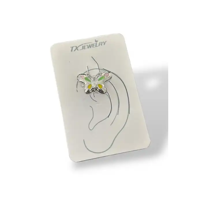 Gümüş Renk Kelebek Figürlü Taş Detaylı 14K Altın Kaplama TX Ear Cuff (Tek)