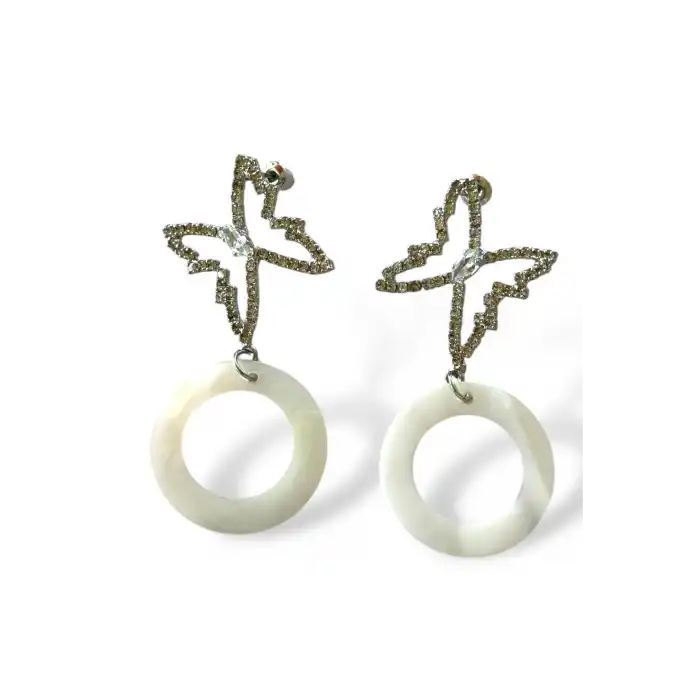 Gümüş Renk Kelebek Figürlü Taşlı Küpe (Çift)