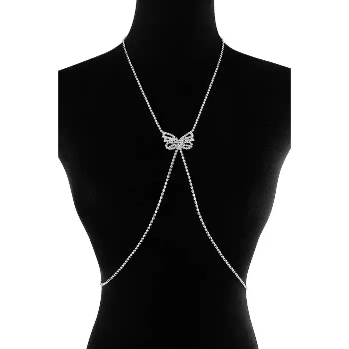 Gümüş Renk Kelebek Figürlü Vücut Aksesuarı/ Göğüs Zinciri