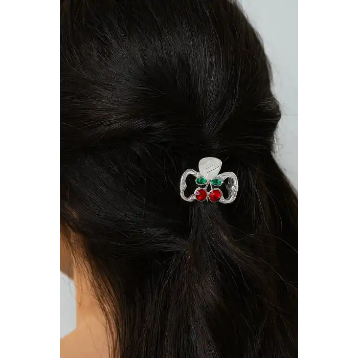 Gümüş Renk Kiraz Figürlü Metal Mini Mandal Toka