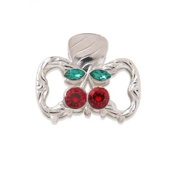 Gümüş Renk Kiraz Figürlü Metal Mini Mandal Toka