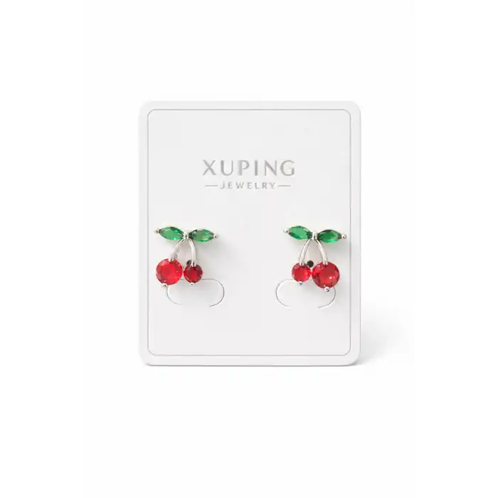 Gümüş Renk Kiraz Figürlü Taş Detaylı Çelik Xupıng VİP Küpe