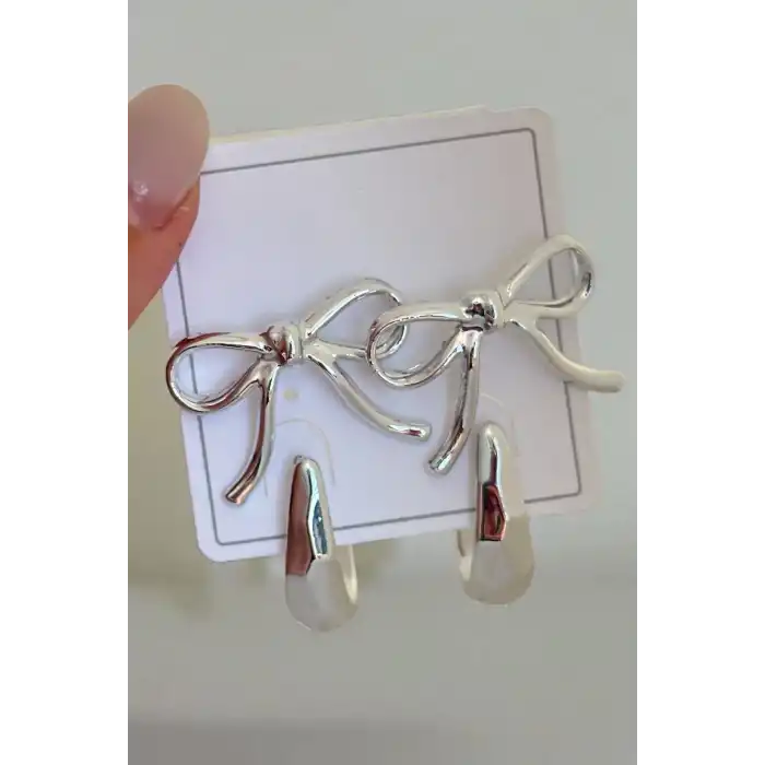 Gümüş Renk Kurdele Figürlü 4lü Küpe Set