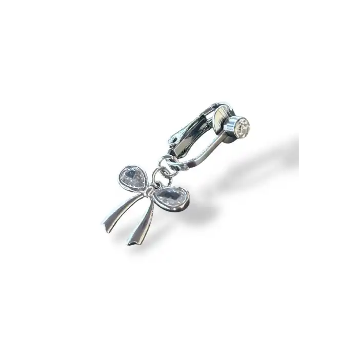 Gümüş Renk Kurdele Figürlü Delik Gerektirmeyen Cerrahi Çelik Göbek Piercing