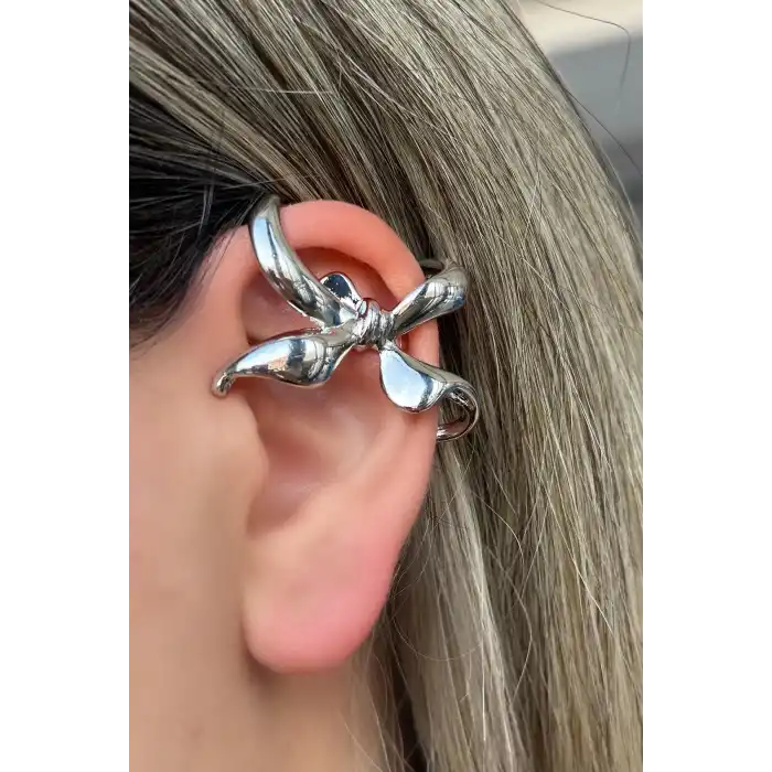 Gümüş Renk Kurdele Figürlü Kulak Aksesuar (Tek)