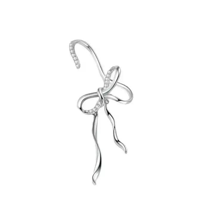 Gümüş Renk Kurdele Figürlü Taş Detaylı Ear Cuff (Tek)