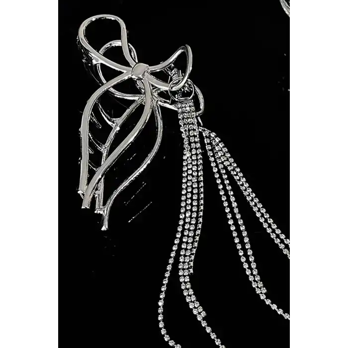 Gümüş Renk Kurdele Figürlü Taş Detaylı Metal Mandal Toka