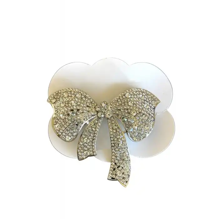 Gümüş Renk Kurdele Figürlü Taşlı Otomat Toka