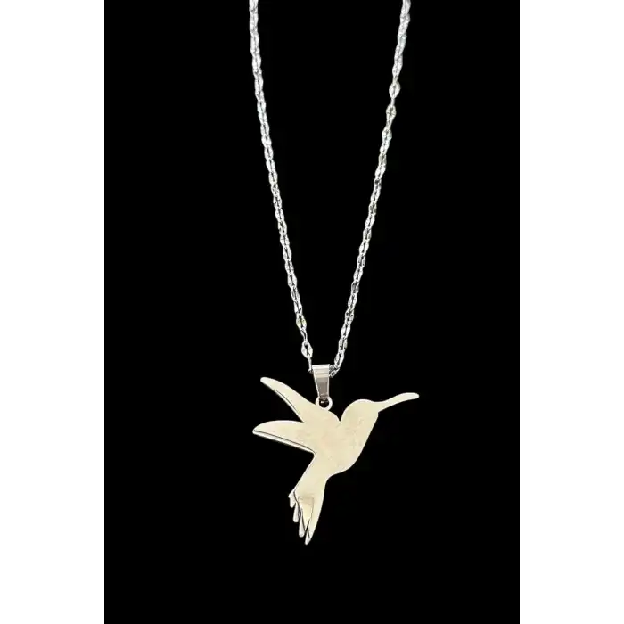Gümüş Renk Kuş Figürlü Çelik Kolye