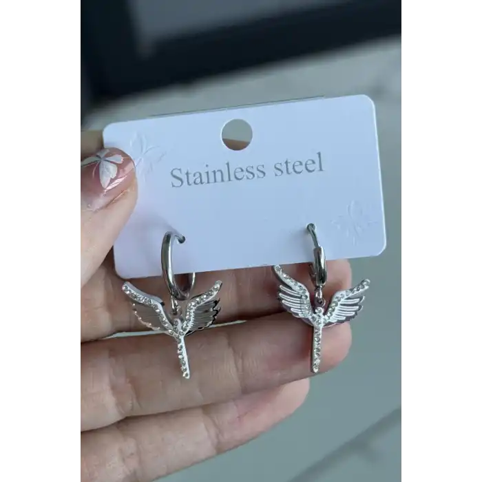 Gümüş Renk Kuş Figürlü Çelik Küpe (Çift)