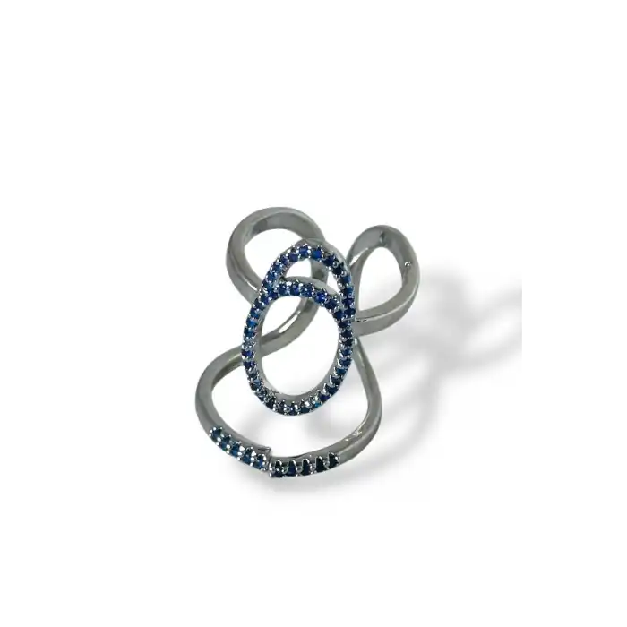 Gümüş Renk Lacivert Taş Detaylı Ayarlanabilir Çelik Yüzük