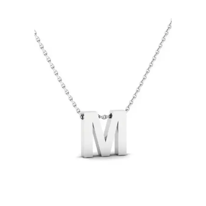 Gümüş Renk M Harf Çelik Kolye