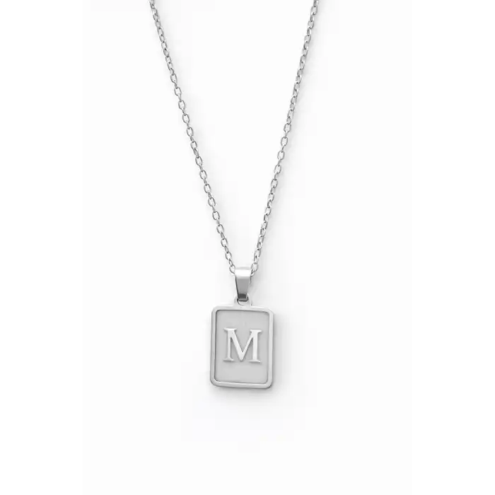 Gümüş Renk M Harf Çelik Kolye