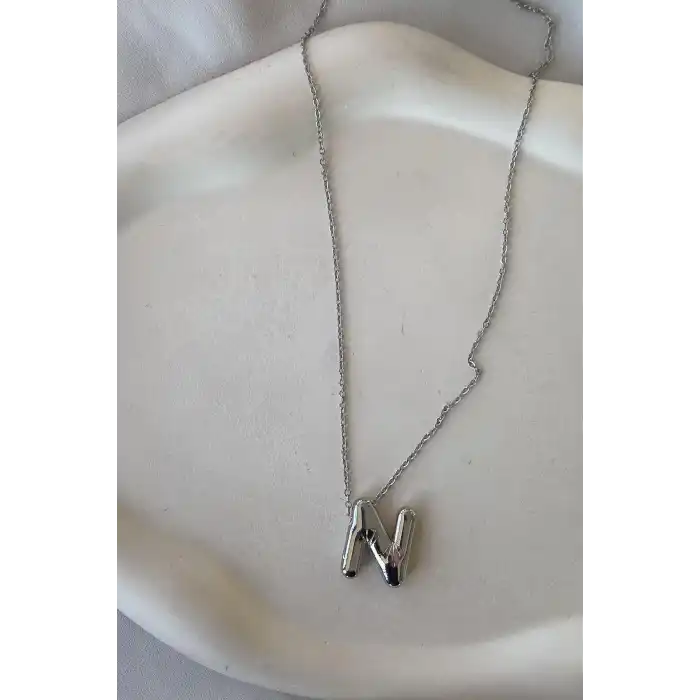 Gümüş Renk N Harf Balon Kolye