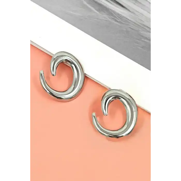 Gümüş Renk Oval Çelik Küpe (Çift)