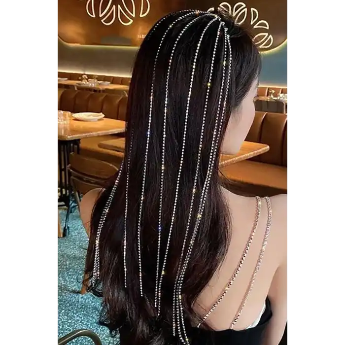 Gümüş Renk Özel Tasarım Taş Detaylı Su Yolu Taç