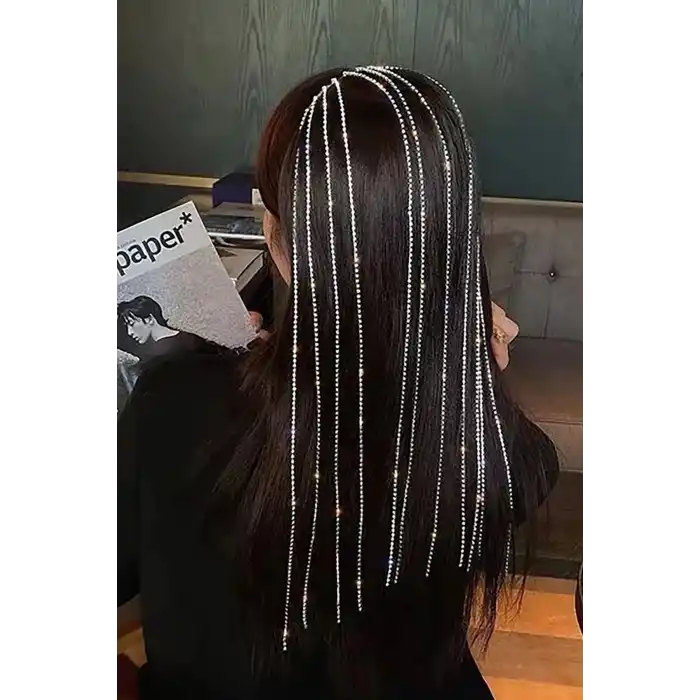 Gümüş Renk Özel Tasarım Taş Detaylı Su Yolu Taç