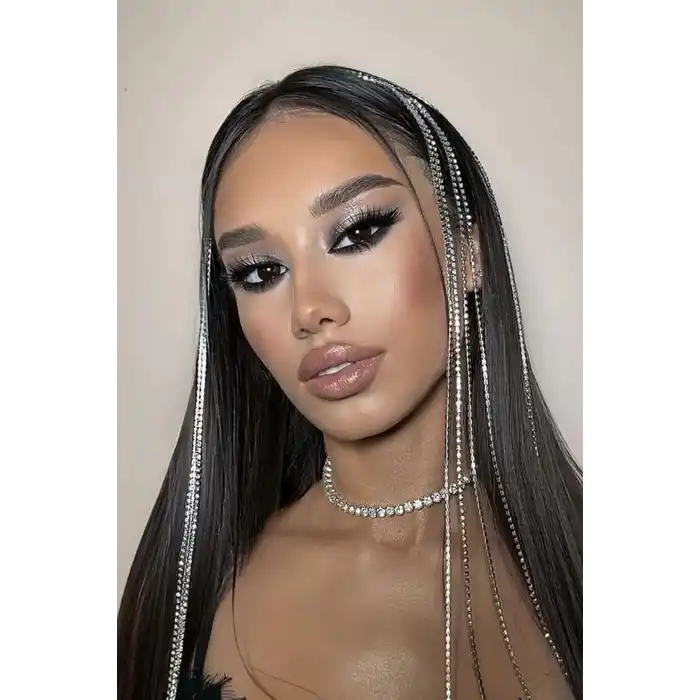 Gümüş Renk Özel Tasarım Taş Detaylı Su Yolu Taç