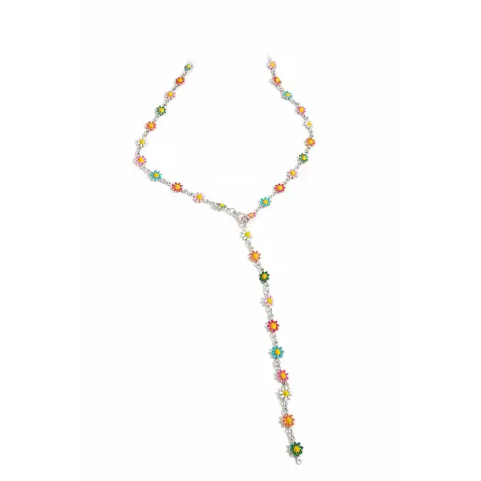 Gümüş Renk Papatya Figürlü Çelik Y Kolye